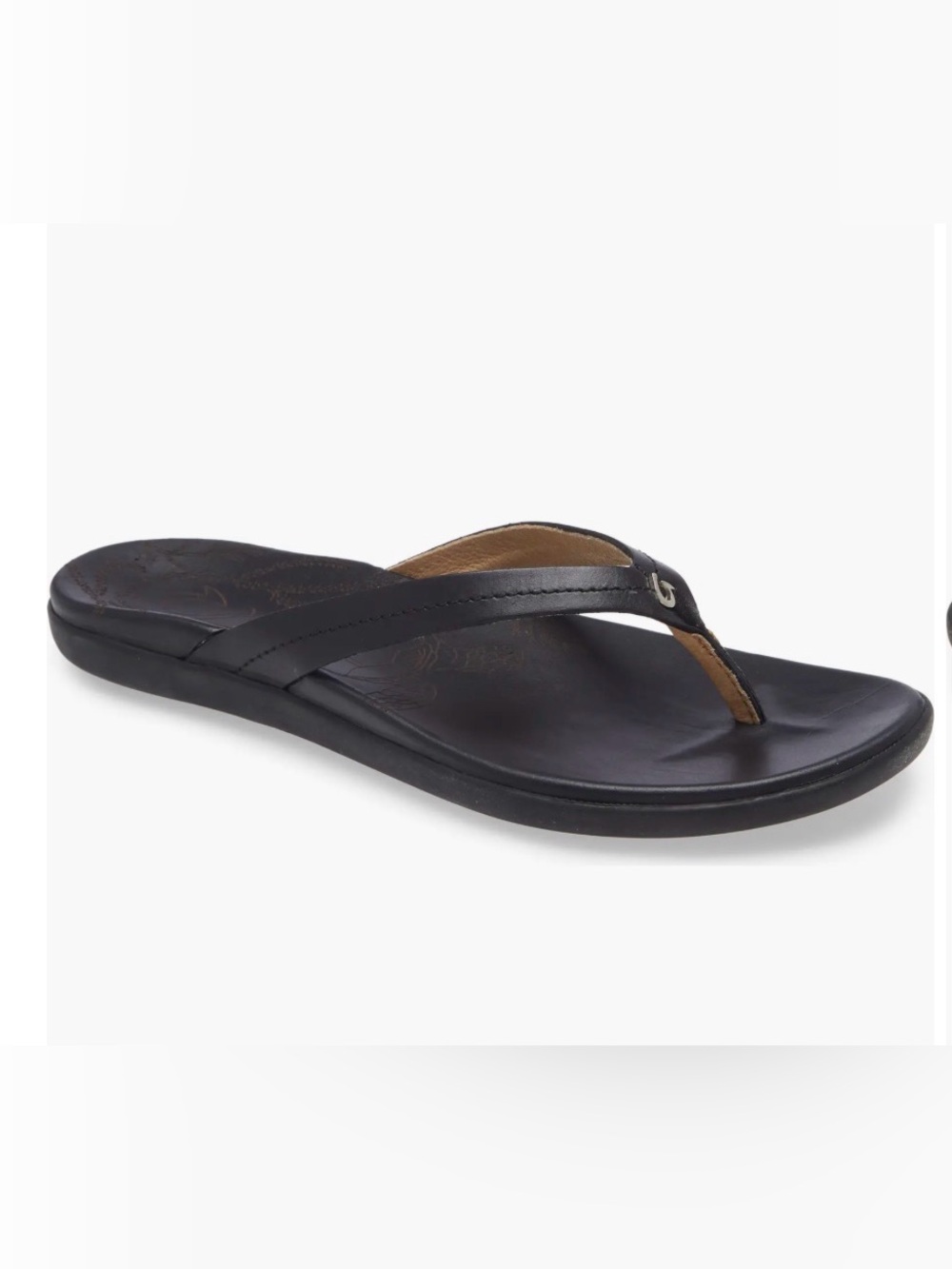 Olukai Honu Flip Flop black leather sandal slide in thong slippers 9 40 - Picture 3 of 10
